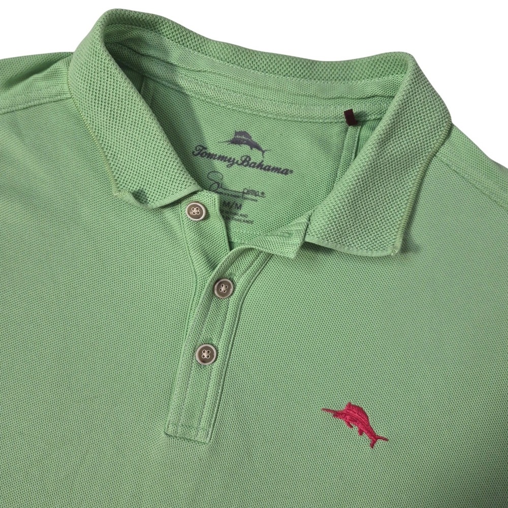 Tommy‎ Bahama Polo Mens Medium Green Supima Cotton Blend Short Sleeve Emfielder